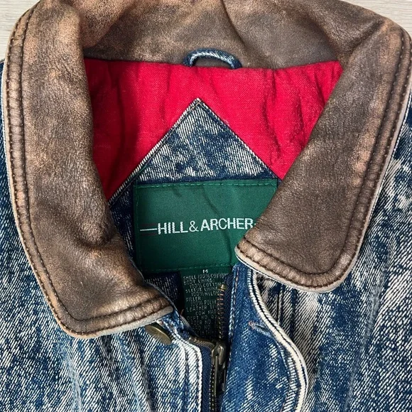 Vintage Acid Wash Denim Jacket with Brown Collar - Picture 4 of 5